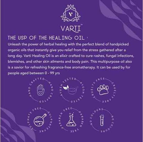 VARTI -AYUSH Certified, Parabens & Sulphate Free Healing Oil, 100% Organic & Chemical free-15ml