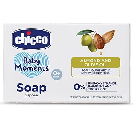 Chicco Baby Moments Soap, New Advanced Formula with Natural Ingredients, Suitable For Babyï¿½s Gentle Skin, Moisturizing & Hydrating Formula, No Phenoxyethanol and Parabens (75g 3 + 1)