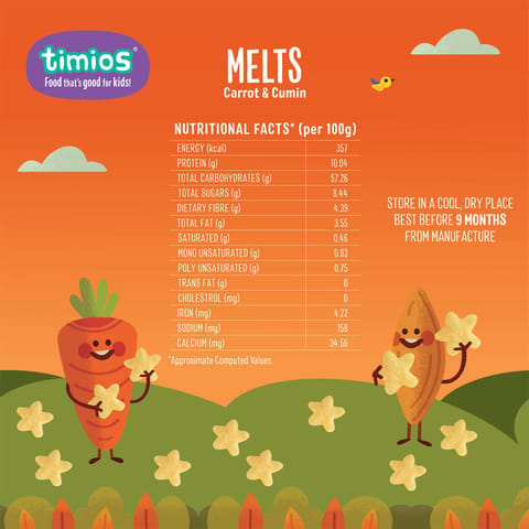 Timios Melts Carrot & Cumin Pack of 2 - 50g Each