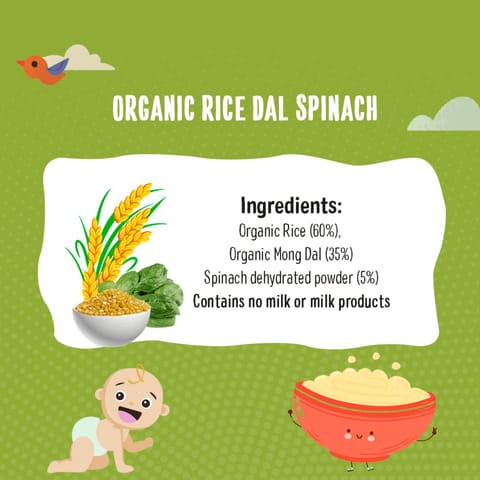 Timios Porridge - Organic Rice, Dal & Spinach, Healthy and, Nutritious for Babies 8+ Months, 200g