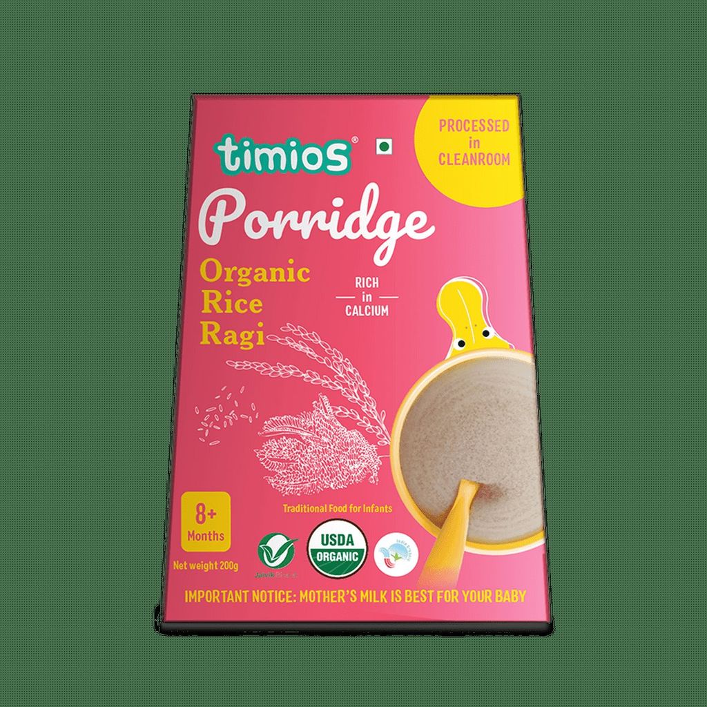 Timios Porridge - Organic Rice & Ragi (Sprouted), Healthy and, Nutritious for Babies 8+ Months, 200g