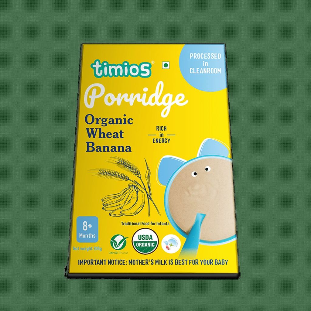 Timios Porridge - Organic Wheat & Banana, Healthy and, Nutritious for Babies 8+ Months, 200g