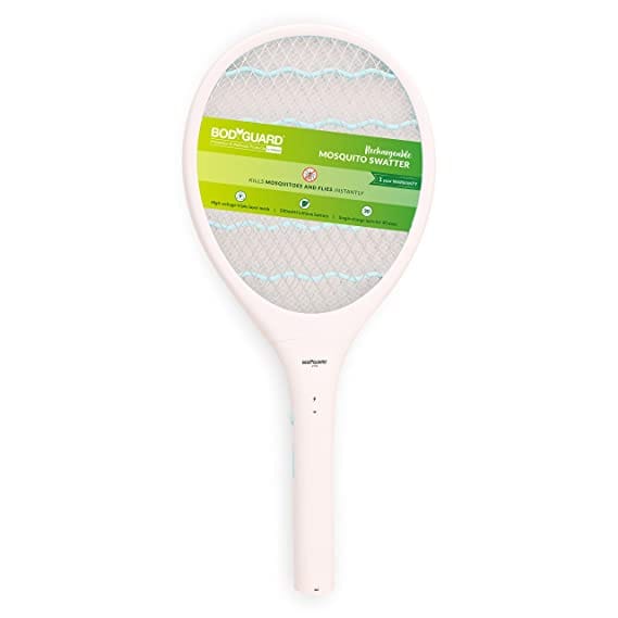Sirona Bodyguard Anti Mosquito Racquet Rechargeable Insect Killer Bat with LED Light, White - 1 Unit