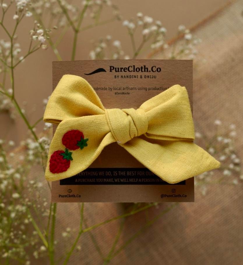 Pure Cloth Knotted Ribbon Bow Hair Clip - Strawberry