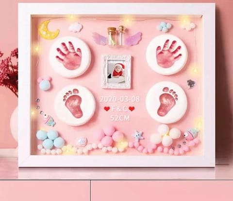 Charismomic Baby clay Hand Foot print Frame LED- Pink