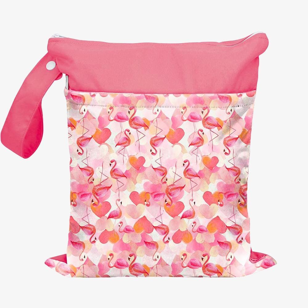 Snugkins Cloth Diaper Wet Bag, Waterproof Flamingo Hearts