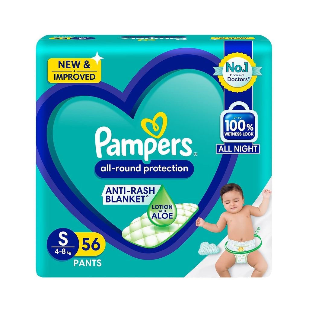 Pampers All round Protection Pants, Small baby diapers, 56 Count