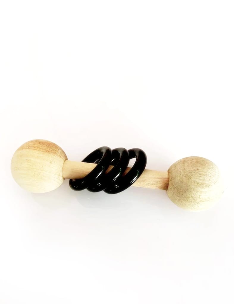 Ariro Toys Wooden Rattle - Dumbbell with Black Rings