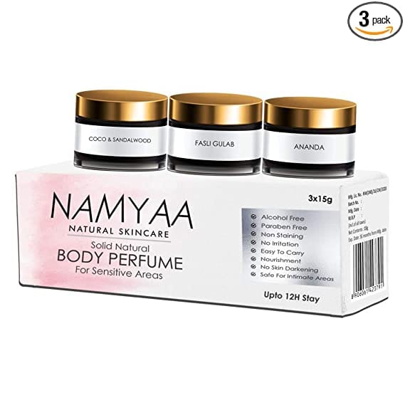Namyaa Solid Natural Body Perfume for Underarms, Inner Thigh, Knee and Bikini Area, Sensitive Areas, 15 g (Pack of 3)