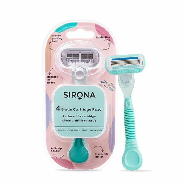 Sirona Hair Removal Razor for Women with Aloe Vera & Vitamin E Lubrication 1 Pcs with 4 Swedish Stainless Steel Blade & Replaceable Cartridge for Clean & Effective Shave
