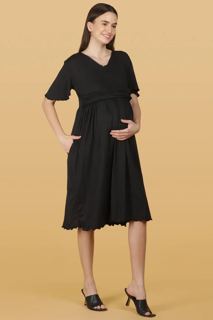 Morph Maternity Black Knitted Feeding Dress