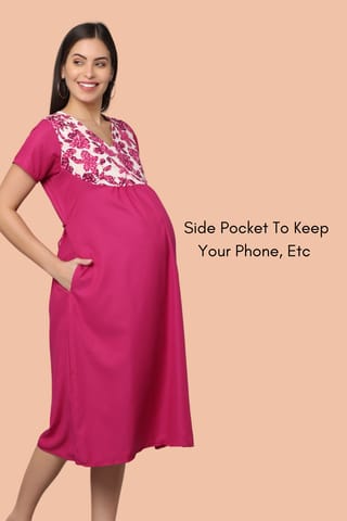 Morph maternity Pink Upper Yoke Printed Fabric Rayon Feeding Gown