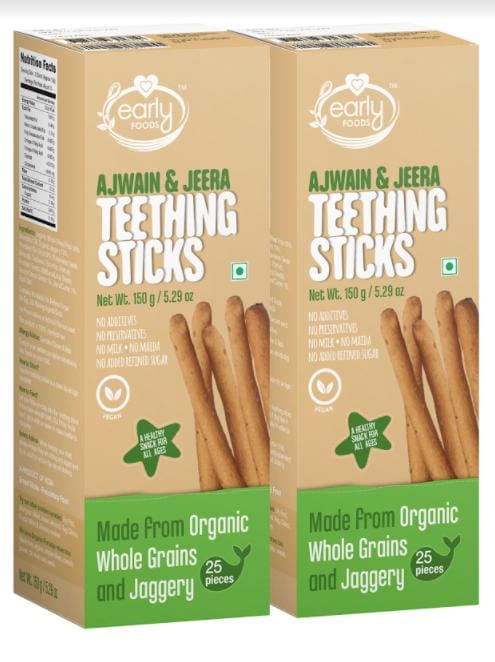 Early Foods Pack of 2 - Whole Wheat Ajwain Jaggery Teething Sticks 150g X 2