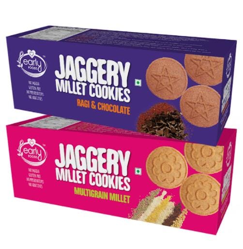Early Foods Assorted Pack of 2 - Multigrain Millet & Ragi Choco Jaggery Cookies X 2, 150g each