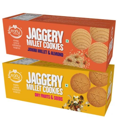 Early Foods Assorted Pack of 2 - Jowar & Dry Fruit Jaggery Cookies X 2, 150g each