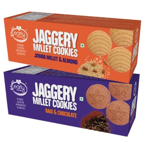 Early Foods Assorted Pack of 2 - Jowar & Ragi Choco Jaggery Cookies X 2, 150g each