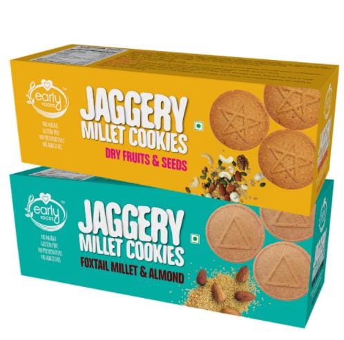 Early Foods Assorted Pack of 2 - Foxtail Almond & Dry Fruit Jaggery Cookies X 2, 150g each
