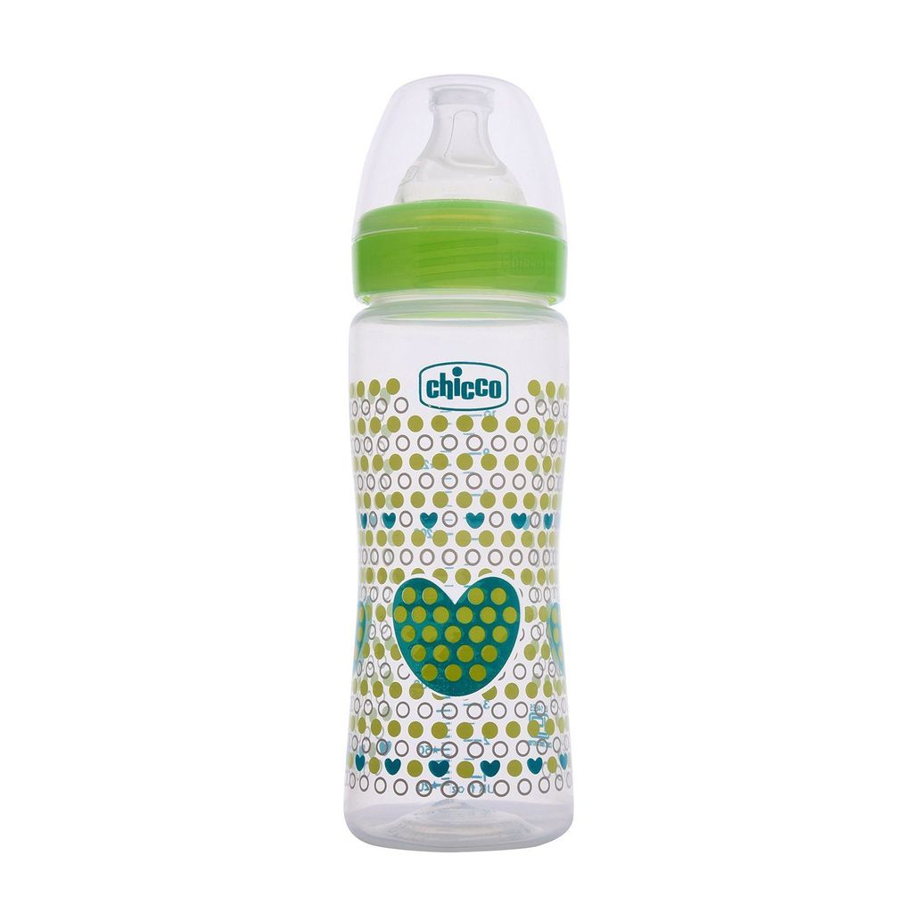 Chicco Well-Being 330 ml Feeding Bottle, Advanced Anti-Colic System, BPA Free, Hygienic Silicone Teat (Green)