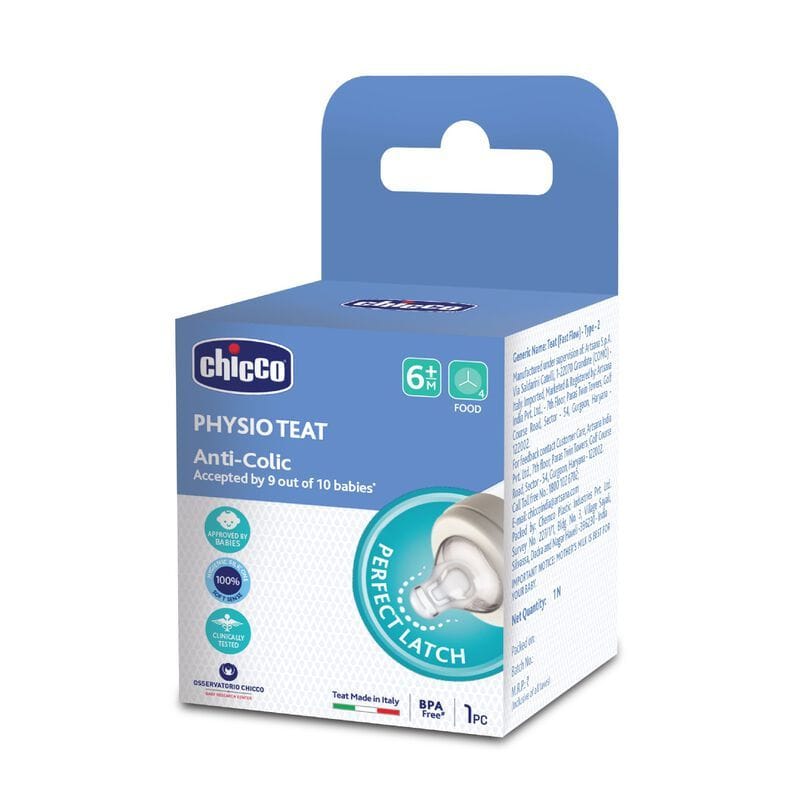 Chicco Teat Perfect 5 with Anti-Colic Effect, Nipple for Wide Neck Feeding Bottles, Food Flow, for Babies 6m+,White, 1 Count (Pack of 1)