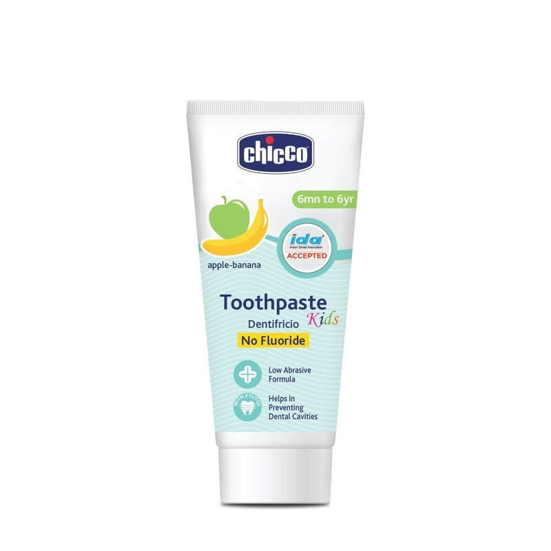 Chicco Toothpaste, Applebanana Flavour for 6m to 6Y Baby, Fluoride-Free, Preservative-Free,Cavity Protection (50 Millilitre)