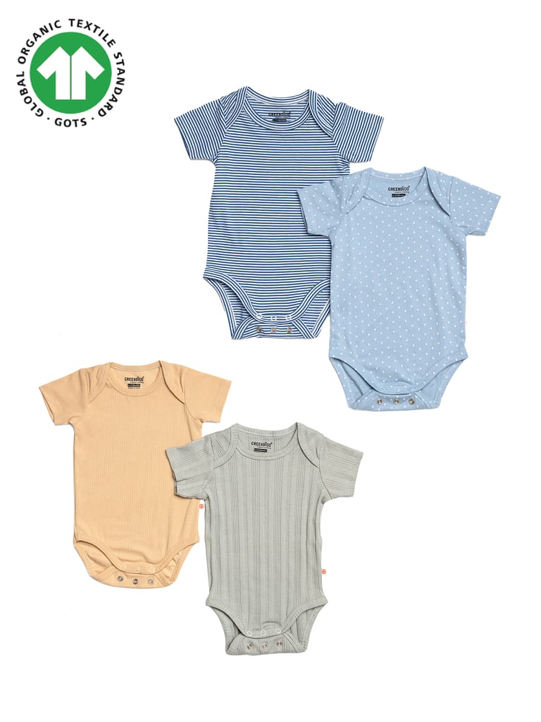 Greendigo Baby Organic Cotton Bodysuits - Combo - Pack of 4