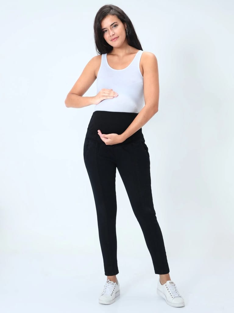 The Mom store Elasticated Waist Paneled Maternity Denims with Belly Support