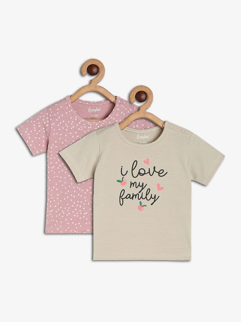 Chayim Pack of 2 Cotton Tees Pink,Beige