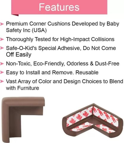 Safe-O-Kid-Pack of 4-L-Shape Large Corner Cushions-L.Brown