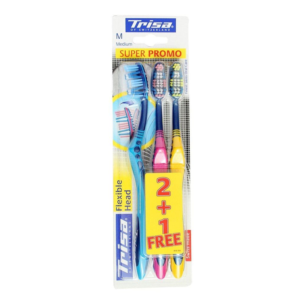 Trisa Flexible Head Medium Toothbrush Pack of 3