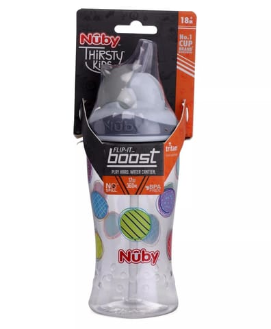 Nuby Flip It Boost Thin Straw Sipper 360ml (Grey)