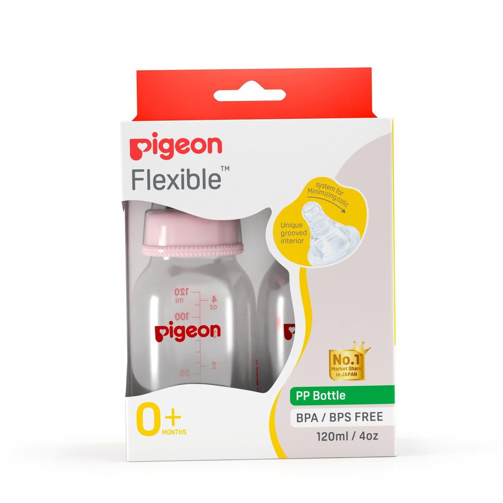Pigeon Peristaltic Baby Feeding Bottle with M Nipple , PINK and White, 120 ml,Pack of 2 - 88042