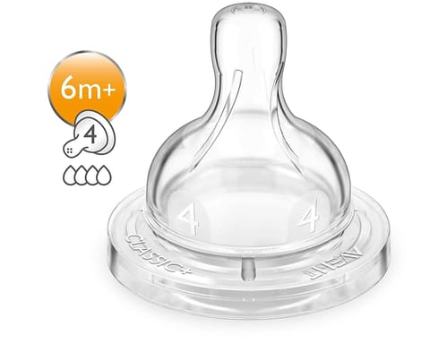 Philips Avent Classic Teat Fast Flow Nipple - 4 holes/6months+ (Pack of 2)