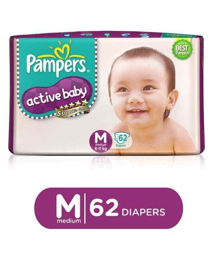 Pampers Medium- Pack of 62 Active Baby NB Econ