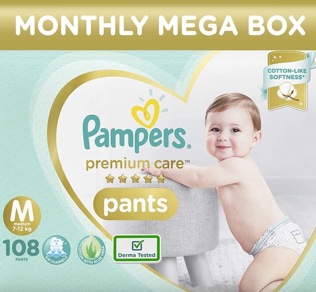 Pampers Premium Care Pants, Baby diapers (Medium), 108 Count