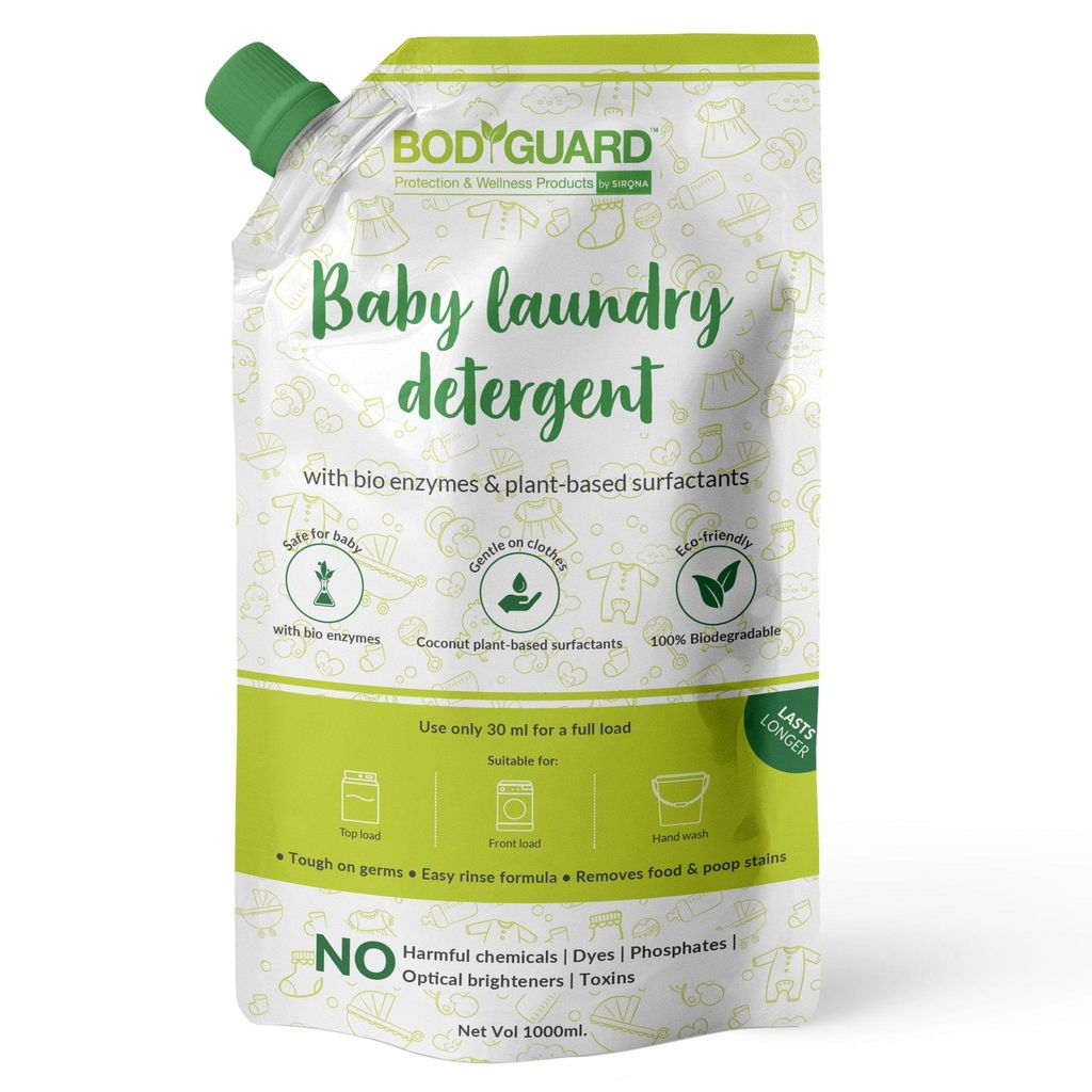 Sirona BodyGuard Plant Based Baby Laundry Liquid Detergent - 1 Ltr (Pouch) with Bio-Enzymes & Lemon Oil