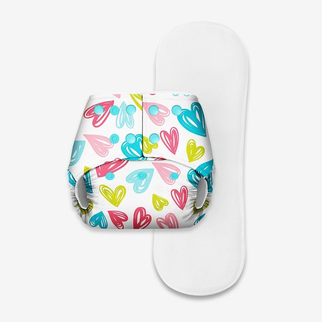 Super Bottoms BASIC Pocket Diaper - Freesize Adjustable, Washable and Reusable (Hearts)