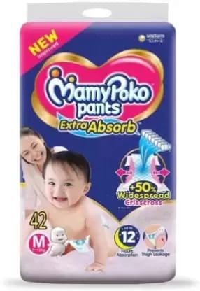 MamyPoko Pants Extra Absorb Diaper - Medium Size, Pack of 42 Diapers (M-42)