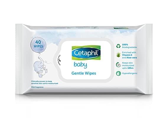 Cetaphil Baby Gentle Wipes 40's with Aloevera & Vitamin E, 10 hrs Moisturization
