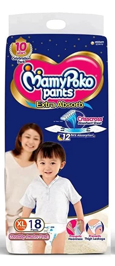 MamyPoko Pants Extra Absorb Baby Diapers, (18 Count) XL