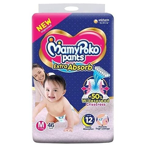 MamyPoko Pants Extra Absorb Diaper - Medium Size, Pack of 46 Diapers