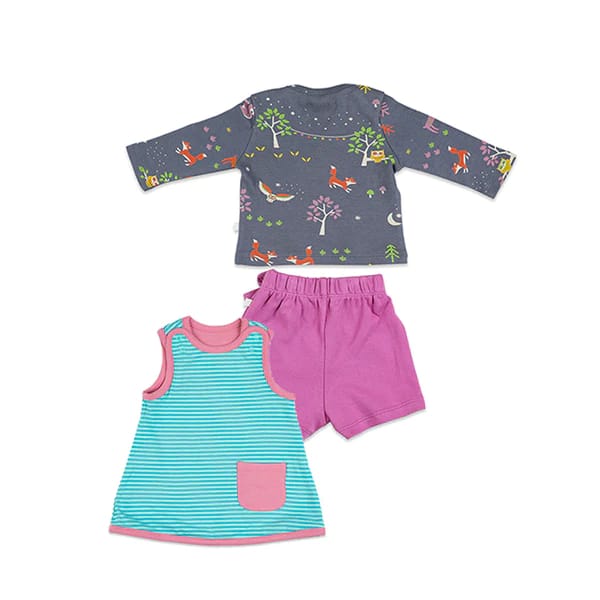 Greendigo Baby Girl Organic Cotton Top, Shorts and Reversible Dress Set