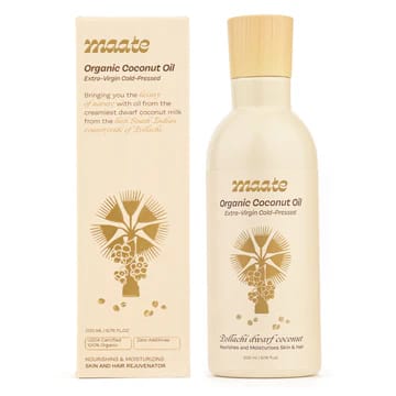 Maate Organic Coconut Oil | Extra Virgin Cold Pressed | Zero Heat Processed | Pollachi Dwarf Coconut | Nourishes & Moisturises Skin & Hair | 100% Organic (200 ml)