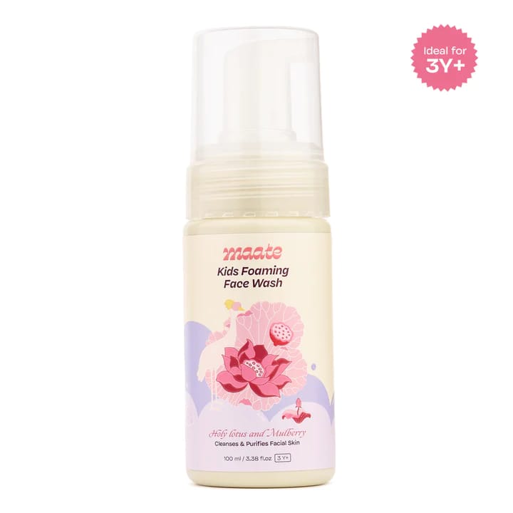 Maate Natural Kids Foaming Face Wash | Cleanses and Purifies Facial Skin | Enriched with Holy Lotus and Mulberry | All Skin Type, pH Balanced, Dermatologically Tested | 3+ Years (100 ml)
