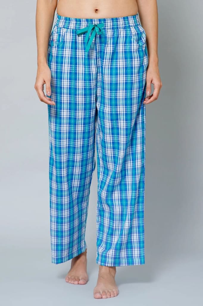 ZELENA Blue Checkmate Maternity Lounge Pants
