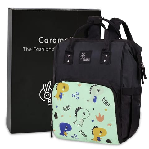 Caramello Dino Diaper Bag For Mother With 11 Pockets Sea Green