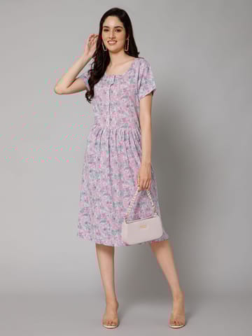 ZELENA Cotton Multicolor Zipless Feeding Dress with 2 Side Pockets