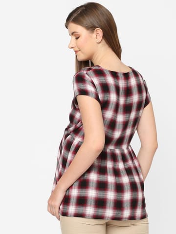 Mystere Paris Checkered Red Maternity Top