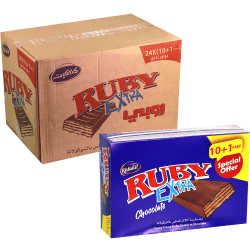 Box Of 24 Ruby Extra Chocolate Wafer Katakit 11 Pcs | طرد 24 علبة ويفر روبي اكسترا بالشوكولاتة كناكيت 11 قطعة