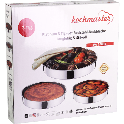3-Piece Stainless Steel Oven Tray Set Kochmaster Platinum | طقم صواني فرن ستانلس ستيل 3 قطع كوش ماستر بلاتينيوم