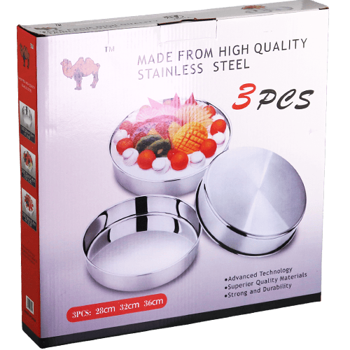 3-Piece Stainless Steel Oven Tray Set 28/32/36cm | طقم صواني فرن ستانلس ستيل 3 قطع 28/32/36سم